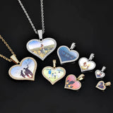 Large Heart Photo Pendant Necklace with Cubic Zirconia Stone - Front View - FITINY Jewelry