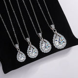 S925 Moissanite Teardrop Halo Pendant Necklace with Pavé Top Frame, 1-5ct VVS1 D-Grade Certified, Sterling Silver Pear Shape Pendant for Her - FITINY Jewelry