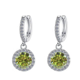 S925 Colorful Moissanite/CZ Round Halo Drop Earrings, 1ct D-Grade VVS Certificate, Hypoallergenic Sterling Silver Gift - FITINY Jewelry