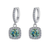 S925 Emerald Green Moissanite or CZ Square Halo Earrings with Pavé-Set Halo & Hoop, 1ct D-Grade VVS1 Round Moissanite with GAR certification, Sterling Silver Earrings - FITINY Jewelry