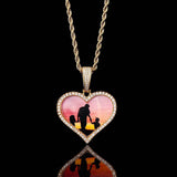 Heart-Shaped Photo Pendant Necklace with Zirconia Accents in - Front View - FITINY Jewelry