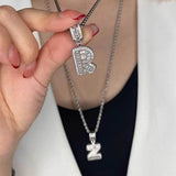 Hip Hop Letter Pendant Necklace with Cubic Zirconia in Gold - Side View - FITINY