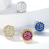 Multicolor Iced Out CZ Micro Pave Round Stud Earrings for Men Women, Hiphop 4-Prong 5A Cubic Zirconia Bling Fashion Studs, 14k White Gold Post - FITINY Jewelry