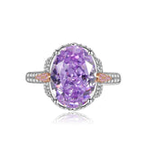 Multicolor Ice Flower Cut Oval CZ Adjustable Ring, 10*14mm 8A Cubic Zirconia, Two-Tone Pave CZ Band, Dainty Luxe - FITINY Jewelry