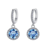 S925 Colorful Moissanite/CZ Round Halo Drop Earrings, 1ct D-Grade VVS Certificate, Hypoallergenic Sterling Silver Gift - FITINY Jewelry