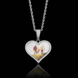 Heart-Shaped Photo Pendant Necklace with Zirconia Accents in - Front View - FITINY Jewelry