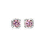 S925 Colorful Moissanite/CZ Square Halo Earrings, 0.5-1ct D-Grade VVS Certificate, Hypoallergenic Sterling Silver Jewelry Gift - FITINY Jewelry