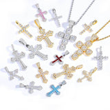 Geometric Cross Pendant Necklace with Cubic Zirconia Stones - Front View - FITINY Jewelry