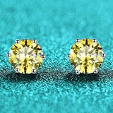 S925 Colorful Moissanite & CZ Classic 6-Prong Stud Earrings For Men Women Gift, 10 Color 0.5-2ct D-Grade VVS Certificated Moissanite Sterling Silver Studs - FITINY Jewelry