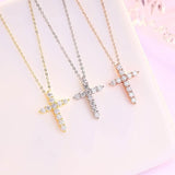 S925 Moissanite Cross Necklace, 3 Color Options, 11 Stones 0.1-0.5ct VVS, Dainty Luxe Clavicle Pendant, Sterling Silver Jewelry - FITINY Jewelry