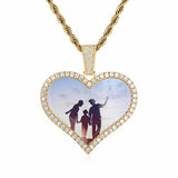Large Heart Photo Pendant Necklace with Cubic Zirconia Stone - Front View - FITINY Jewelry
