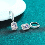 S925 Emerald Cut Moissanite Halo Earrings with Pave Band, 1-2ct Rectangle White Moissanite Sterling Silver, Engagement Wedding Drop Dangle - FITINY Jewelry