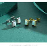 Geometric Opal Stud Earrings & Sterling Silver Ring Set in Modern Minimalist Design