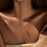 Sterling Silver Cross Pendant Necklace with Micro-Pavé Zirco - Side View - FITINY