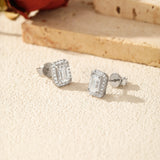 Emerald-Cut Moissanite Stud Earrings in Sterling Silver - On Model View - FITINY