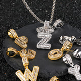 Hip Hop Letter Pendant Necklace with Cubic Zirconia in Gold - On Model View - FITINY