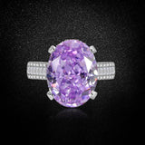 Multicolor Ice Flower Cut Oval CZ Adjustable Ring, Triple Pave Band, 12*16mm 5A Cubic Zirconia, 4 Color Options, Dainty Luxe - FITINY Jewelry