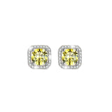 S925 Colorful Moissanite/CZ Square Halo Earrings, 0.5-1ct D-Grade VVS Certificate, Hypoallergenic Sterling Silver Jewelry Gift - FITINY Jewelry