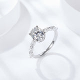 Close-up of oval moissanite center stone highlighting fire and clarity