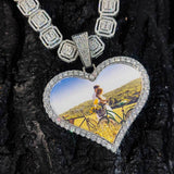 Large Heart Photo Pendant Necklace with Cubic Zirconia Stone - On Model View - FITINY
