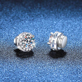 S925 Magnetic Moissanite / CZ Round Halo Stud Earrings for Men Women, 1ct 6.5mm Round Cut, Inlaid Magnetic Earrings Non-Piercing Clip On Stud Earring - FITINY Jewelry
