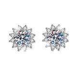 S925 Moissanite/CZ Sunflower Halo Stud Earrings, 0.5ct D-Grade VVS Certificate, Hypoallergenic Sterling Silver Jewelry Gift - FITINY Jewelry