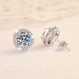 S925 Sakura Pink Moissanite Halo Stud Earrings, Sterling Silver D-Grade VVS Round-Cut Certificated Moissanite Jewelry for Men & Women, Simple & Stylish Gift for Wedding, Birthday, Anniversary - FITINY Jewelry