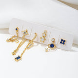 6 Pieces Planet and Long Tassel Earring Set with Micro-Pavé Dazzling Zircons, 18k Gold Plated Ear Studs & Ear Drops, Stacked Lobe Design - FITINY Jewelry