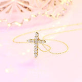S925 Moissanite Cross Necklace, 3 Color Options, 11 Stones 0.1-0.5ct VVS, Dainty Luxe Clavicle Pendant, Sterling Silver Jewelry - FITINY Jewelry
