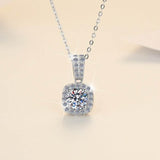 S925 Colorful Moissanite Pendant Necklace with Pavé-Set Halo & Hoop, 1ct D-Grade VVS1 Moissanite in 12 Dazzling Colors with GAR Certification, Sterling Silver Necklace - FITINY Jewelry