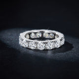 Close-up of D-color moissanite stone detail and prong setting