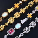 Geometric Hip Hop Bracelet with Cubic Zirconia Stones in Gol - On Model View - FITINY