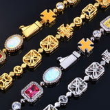 Hip Hop Zirconia Chain Necklace and Bracelet Set in Gold or - Detail View - FITINY Jewelry