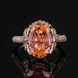 Multicolor Ice Flower Cut Oval CZ Adjustable Ring, 10*14mm 8A Cubic Zirconia, Two-Tone Pave CZ Band, Dainty Luxe - FITINY Jewelry