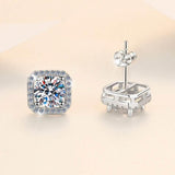 S925 Colorful Moissanite/CZ Square Halo Earrings, 0.5-1ct D-Grade VVS Certificate, Hypoallergenic Sterling Silver Jewelry Gift - FITINY Jewelry