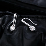 Geometric Round Moissanite Stud Earrings in Sterling Silver - On Model View - FITINY