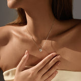 Round Moissanite Pendant Necklace in Sterling Silver – Delic - Side View - FITINY