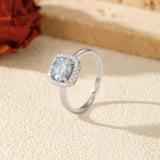 Klein Blue Moissanite Halo Ring in Sterling Silver – Geometr - On Model View - FITINY