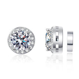 S925 Magnetic Moissanite / CZ Round Halo Stud Earrings for Men Women, 1ct 6.5mm Round Cut, Inlaid Magnetic Earrings Non-Piercing Clip On Stud Earring - FITINY Jewelry