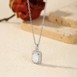 Emerald-Cut Moissanite Pendant Necklace in Sterling Silver – - On Model View - FITINY