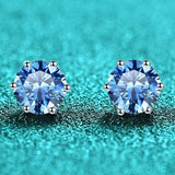 S925 Colorful Moissanite & CZ Classic 6-Prong Stud Earrings For Men Women Gift, 10 Color 0.5-2ct D-Grade VVS Certificated Moissanite Sterling Silver Studs - FITINY Jewelry
