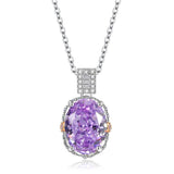 Multicolor Ice Flower Cut Oval CZ Pendant Necklace, 10*14mm 8A Cubic Zirconia, Two-Tone Pave CZ Halo with Pavé Top Frame, Adjustable Chain, Dainty Luxe - FITINY Jewelry