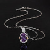 Multicolor Ice Flower Cut Oval CZ Pendant Necklace, 10*14mm 8A Cubic Zirconia, Two-Tone Pave CZ Halo with Pavé Top Frame, Adjustable Chain, Dainty Luxe - FITINY Jewelry