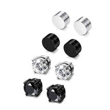 Multi Sets of Stainless Steel Magnetic CZ Stud Earrings for Men Women, 6mm Cubic Zirconia Inlaid Hypoallergenic Earring Packs, Non-Piercing Clip On Earring Combo - FITINY Jewelry