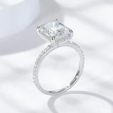 S925 Emerald Cut 4ct Moissanite Engagement Ring, 4 Carat VVS1 D-Color 3EX-Cut Moissanite Four-Prong Sterling Silver Ring - FITINY Jewelry