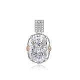 Multicolor Ice Flower Cut Oval CZ Pendant Necklace, 10*14mm 8A Cubic Zirconia, Two-Tone Pave CZ Halo with Pavé Top Frame, Adjustable Chain, Dainty Luxe - FITINY Jewelry
