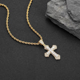 Geometric Cross Pendant Necklace with Cubic Zirconia Stones - Front View - FITINY Jewelry