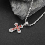 Geometric Cross Pendant Necklace with Cubic Zirconia Stones - Front View - FITINY Jewelry