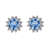 S925 Colorful Moissanite/CZ Sunflower Halo Stud Earrings, 12 Color 0.5ct D-Grade VVS Certificate, Hypoallergenic Sterling Silver Jewelry Gift - FITINY Jewelry