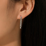 Geometric Single-Stone Chain Earrings in Sterling Silver wit - Side View - FITINY